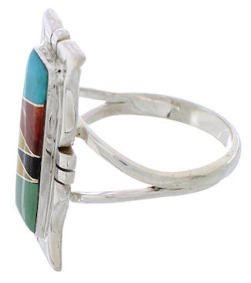 Genuine Sterling Silver Multicolor Inlay Ring Size 6-1/4 WX41363